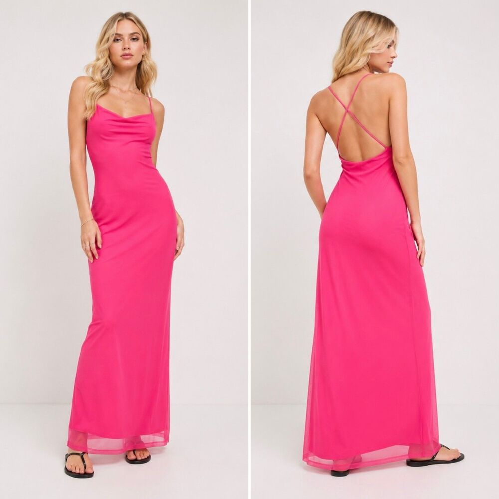 ASOS DESIGN Square Neck Strappy Maxi Dress In Bright Pink 4